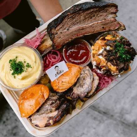 The Jett Solo Set — dino rib, beef cheek slider, pickles and sauces